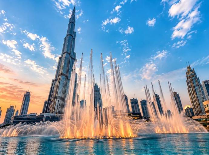Dubai Fountain, lo spettacolo d’acqua ai piedi del Burj Khalifa: dopo il restyling torna a incantare Dubai